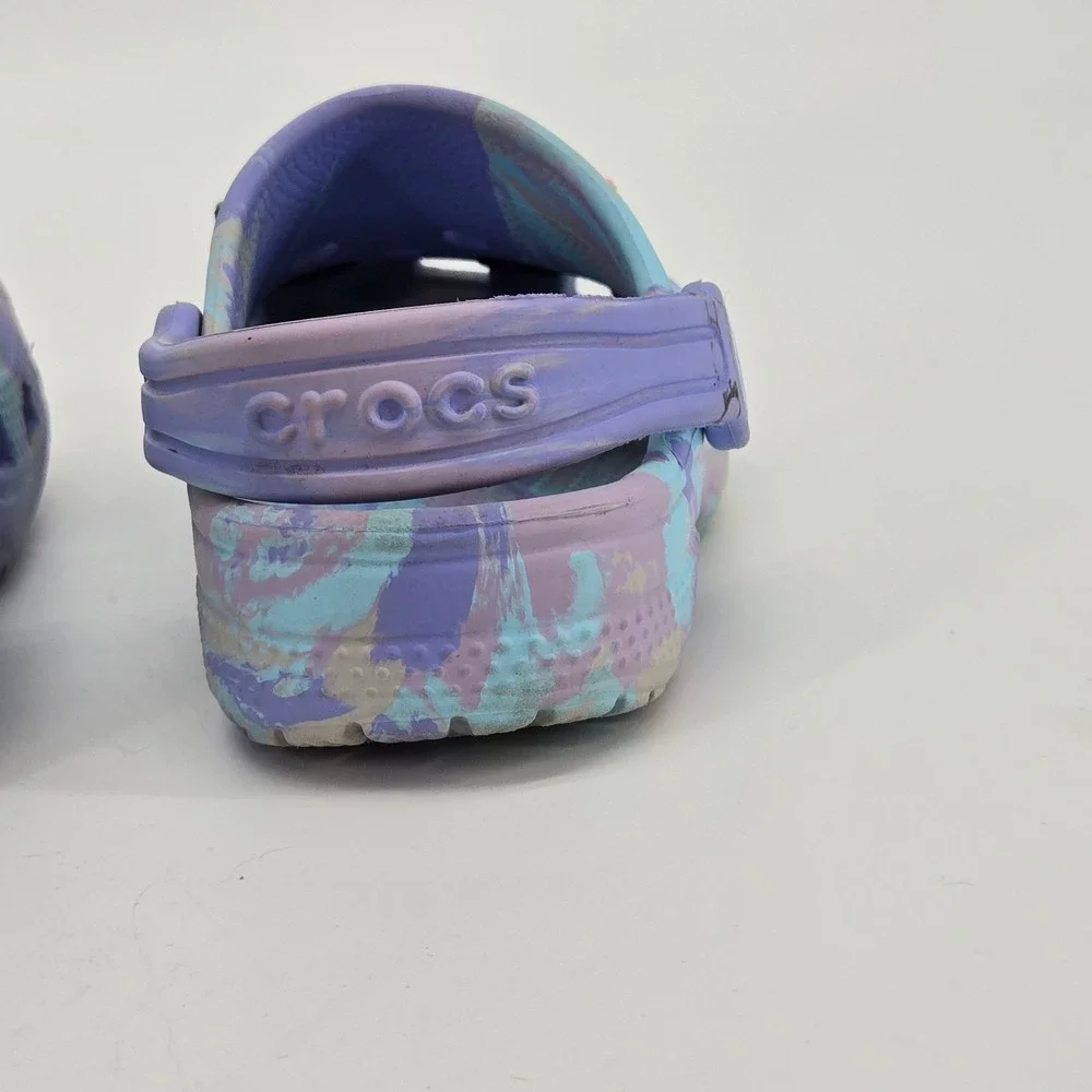 Crocs Kids Classic Marbled Clog Pastel Purple Blue C9 Light Up Flower Jibbitz